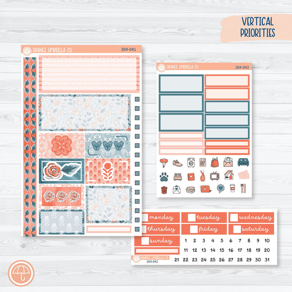 Just Breathe | Floral Plum Vertical Priorities 7x9 Planner Kit Stickers | 304-041