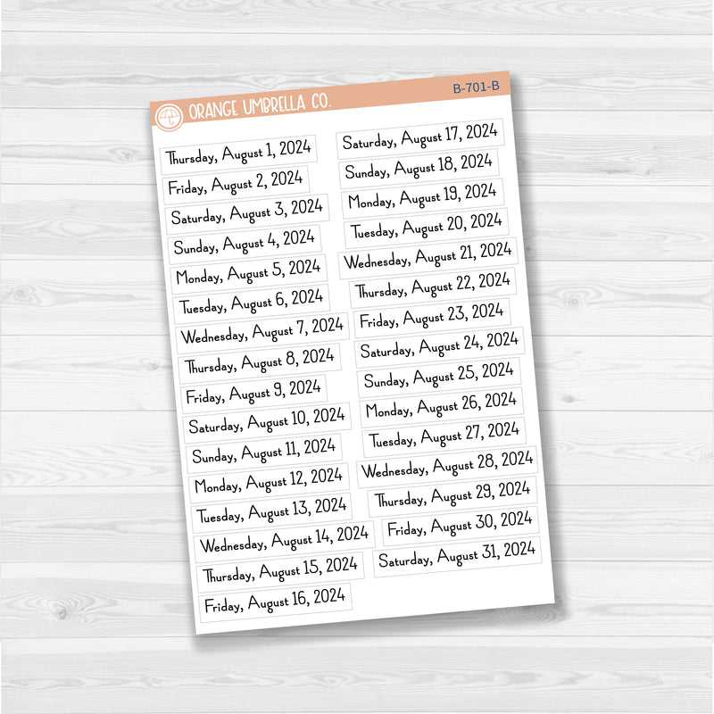 Dates of the Month - Jul-Dec 2024 Planner Stickers | F16 Print | B-700-B-705-B