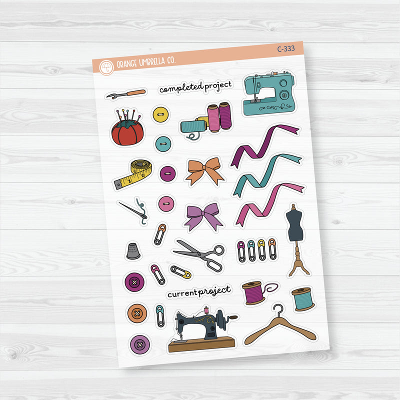 Sewing Deco | Clear Matte Hand Doodled Planner Stickers | C-333-334-CM
