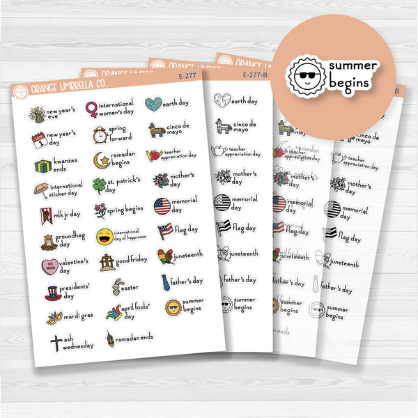 Doodle Holidays | Icon & Script Planner Stickers January-June | F16 | E-277