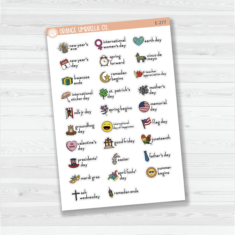 Doodle Holidays | Icon & Script Planner Stickers January-June | F16 | E-277