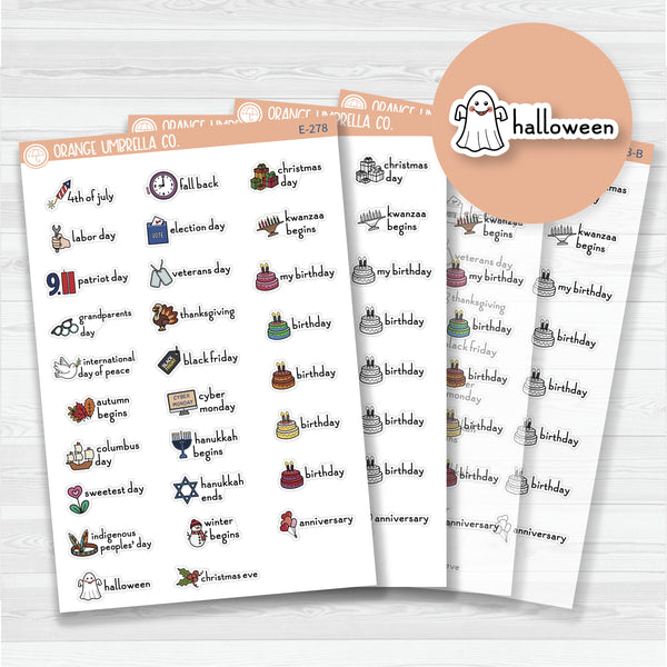 Doodle Holidays | Icon & Script Planner Stickers July-December | F16 | E-278