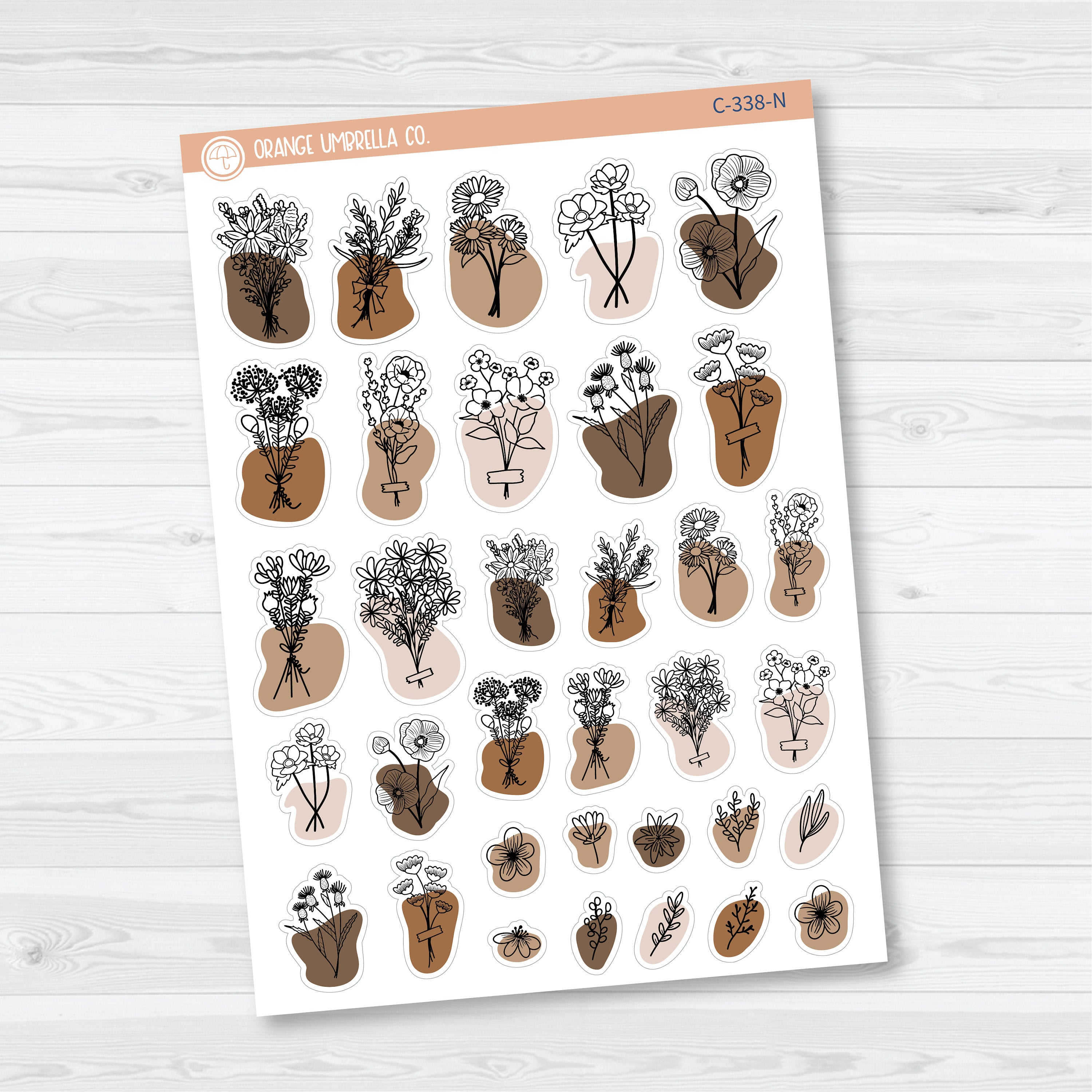 Floral Planner Stickers | Hand Doodled Deco | C-338