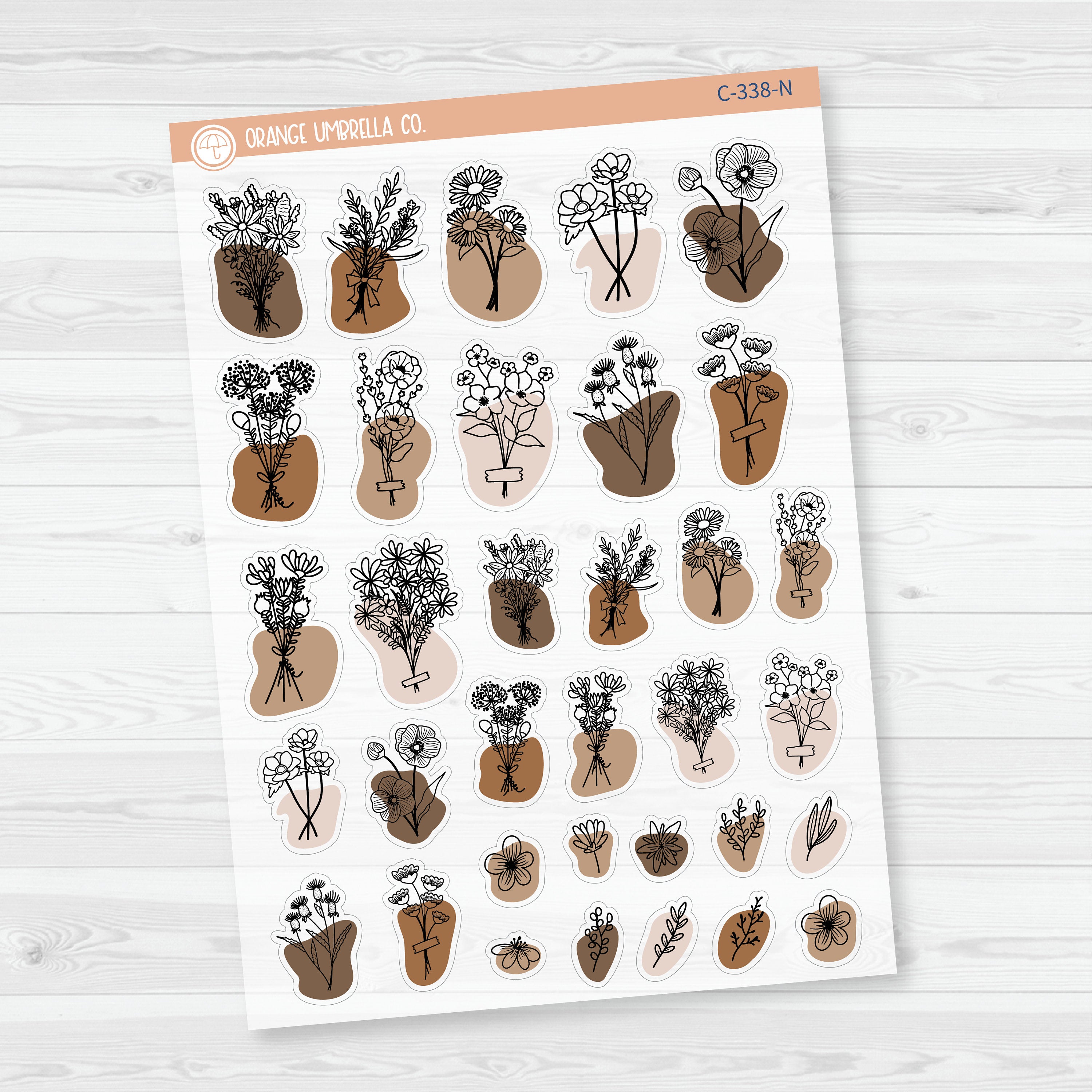 Floral Planner Stickers | Clear Matte Hand Doodled Deco | C-338-CM
