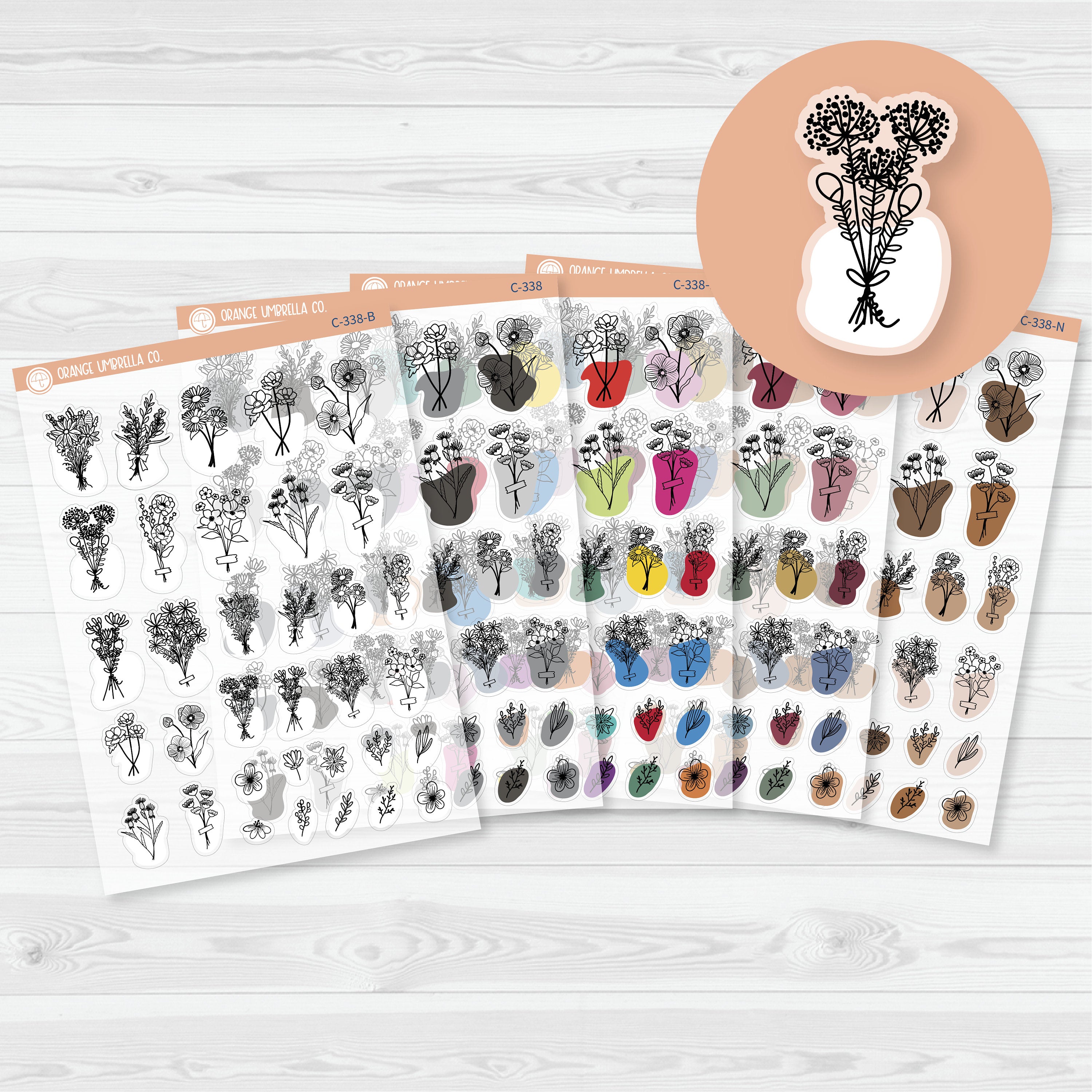 Floral Planner Stickers | Clear Matte Hand Doodled Deco | C-338-CM