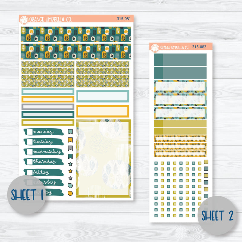 Botanical Retro Leaves | Compact Vertical Planner Kit Stickers for Erin Condren | Fresh Start | 315-081