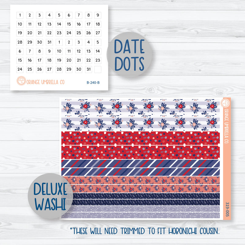 Memorial Day Floral Kit | Hobonichi Cousin Planner Kit Stickers | Patriot | 319-051