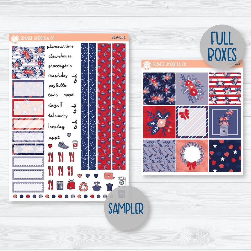 Memorial Day Floral Kit | Hobonichi Cousin Planner Kit Stickers | Patriot | 319-051