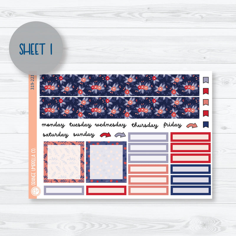 May Memorial Day | Floral 7x9 Plum Monthly Planner Kit Stickers | Patriot | 319-221