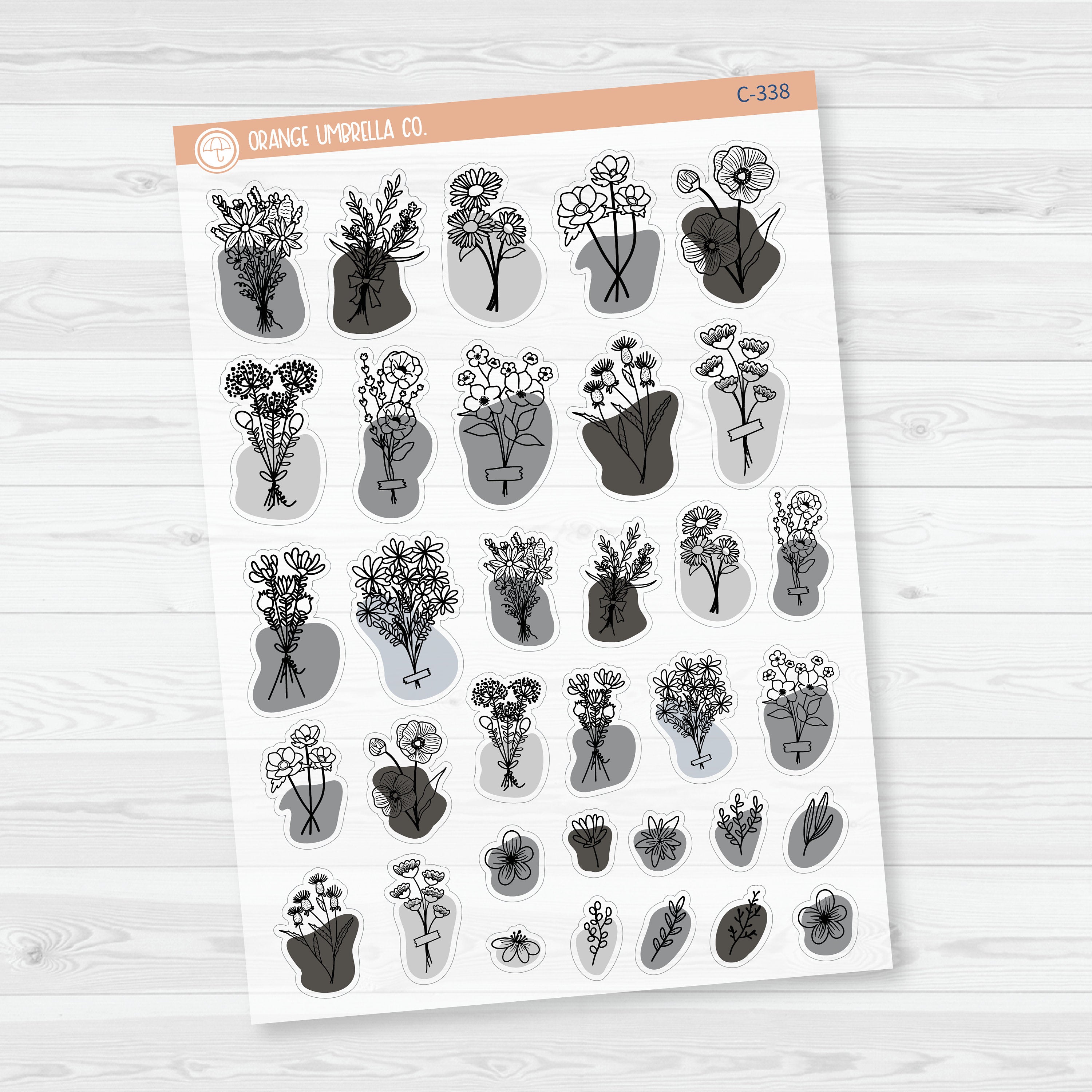 Floral Planner Stickers | Clear Matte Hand Doodled Deco | C-338-CM