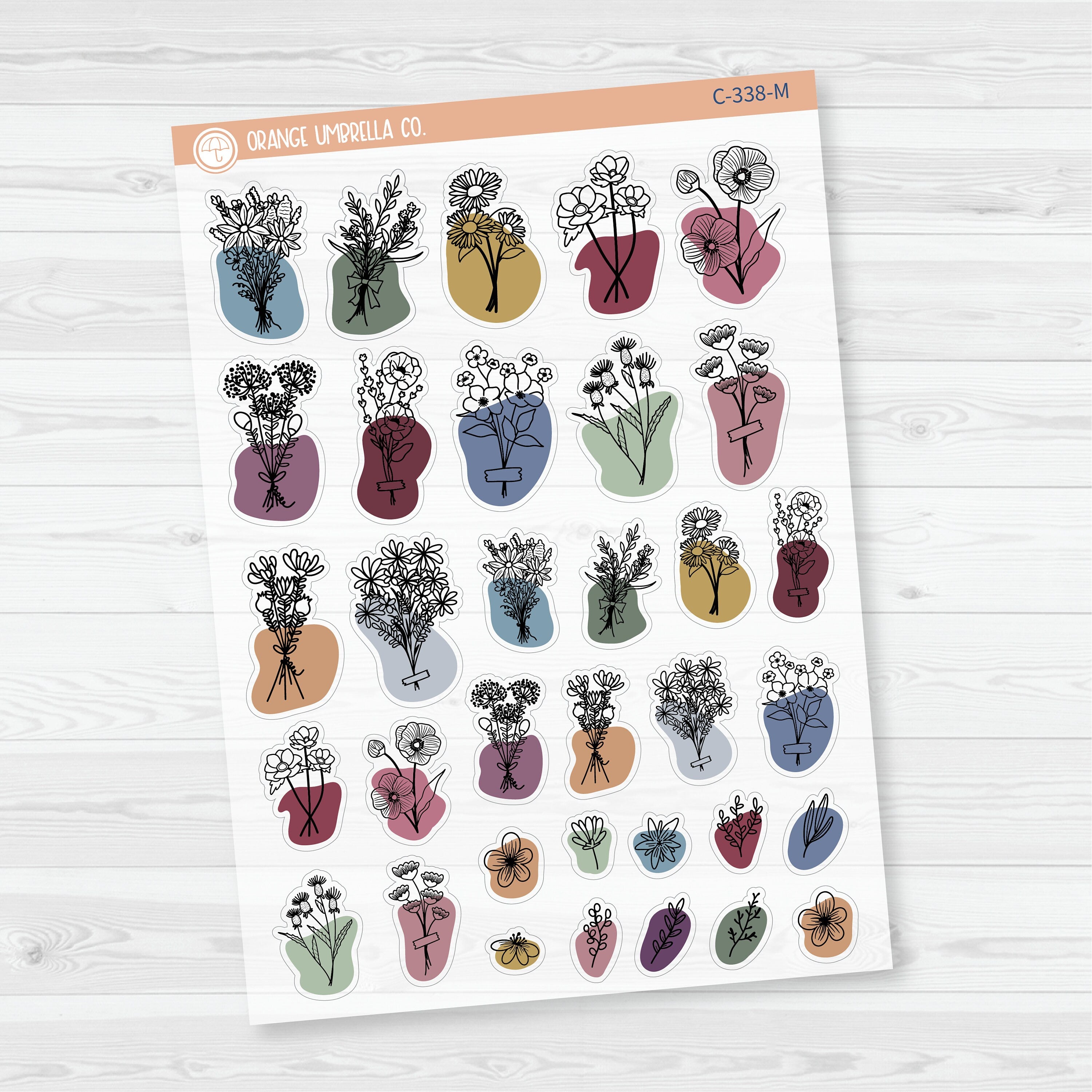Floral Planner Stickers | Clear Matte Hand Doodled Deco | C-338-CM
