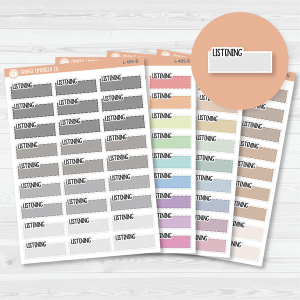 Listening Stitched Quarter Box Planner Stickers | Solid Color Labels | L-495