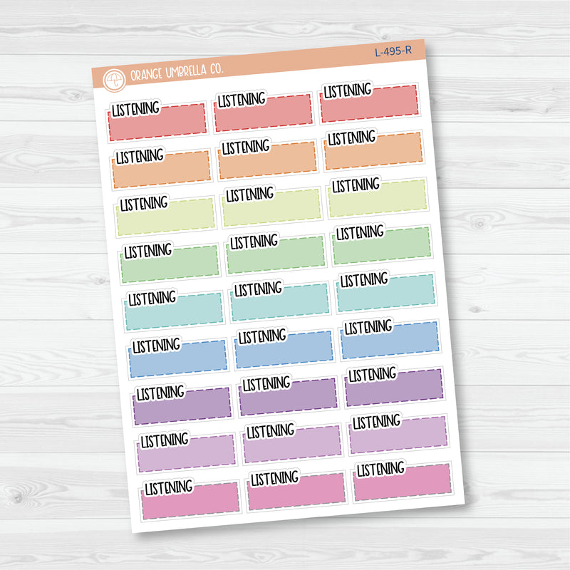 Listening Stitched Quarter Box Planner Stickers | Solid Color Labels | L-495