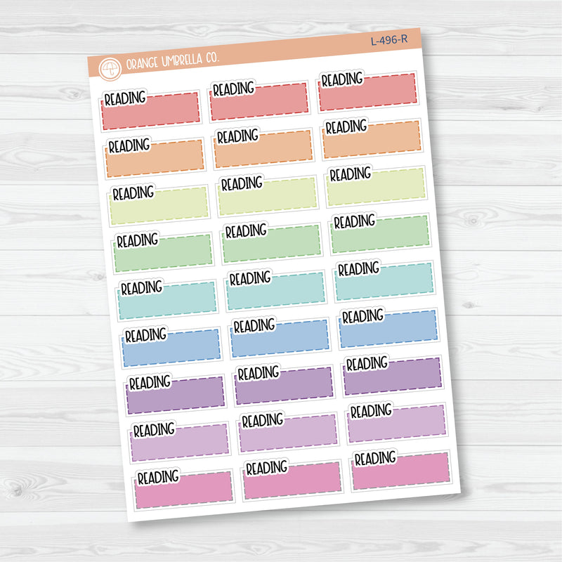 Reading Stitched Quarter Box Planner Stickers | Solid Color Labels | L-496