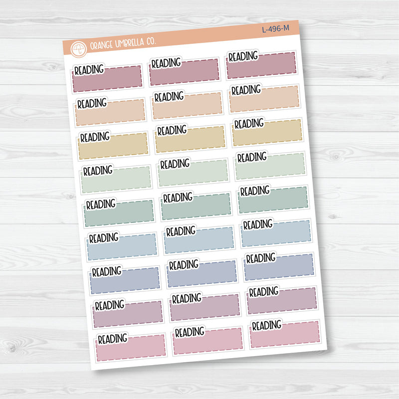 Reading Stitched Quarter Box Planner Stickers | Solid Color Labels | L-496