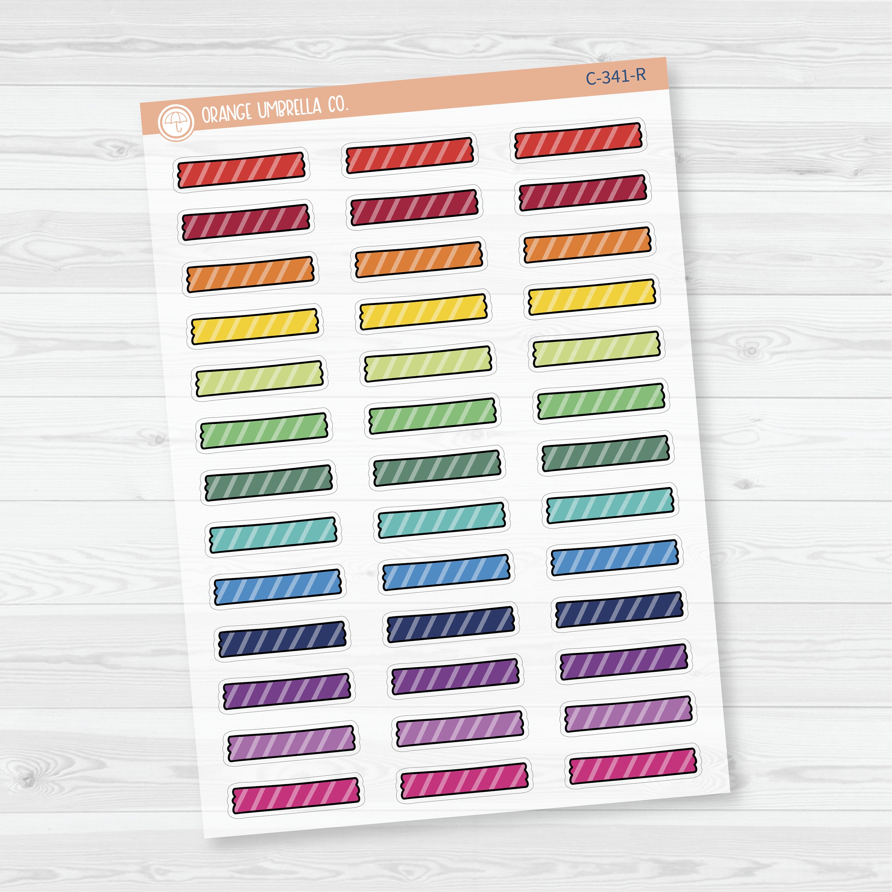 Washi Tape Torn Strips | Clear Matte Striped Deco Planner Stickers | C-341-CM