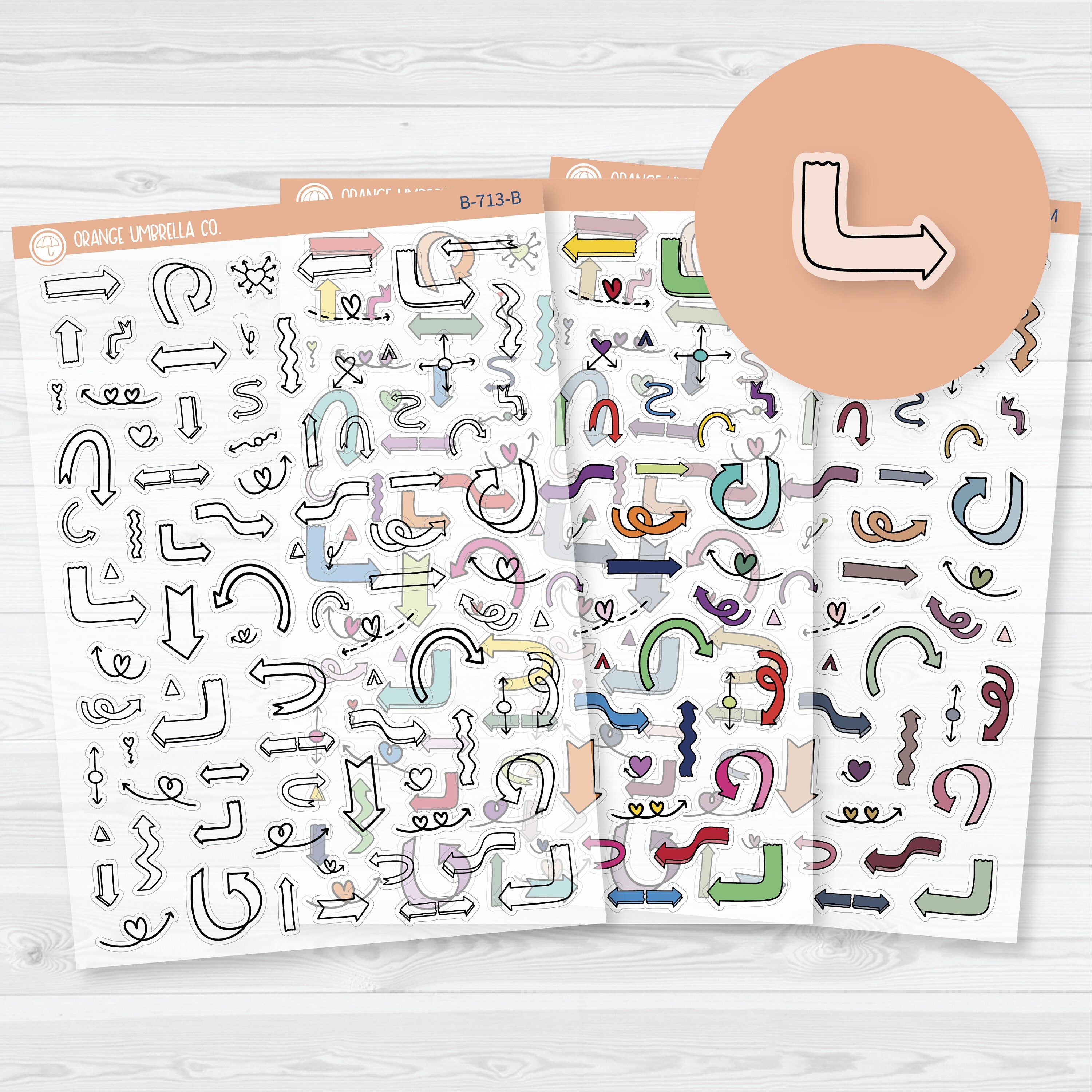 3/12-Hand Doodled Block Arrows Planner Stickers | Mixed Sheet | Clear Matte | B-713-CM
