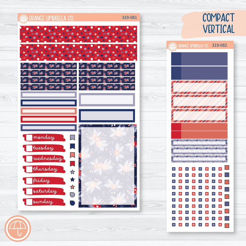 Floral Memorial Day Compact Vertical Kit | Planner Kit Stickers for Erin Condren | Patriot | 319-081