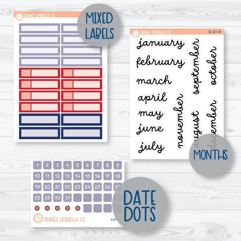 May Memorial Day | Floral 7x9 Plum Monthly Planner Kit Stickers | Patriot | 319-221