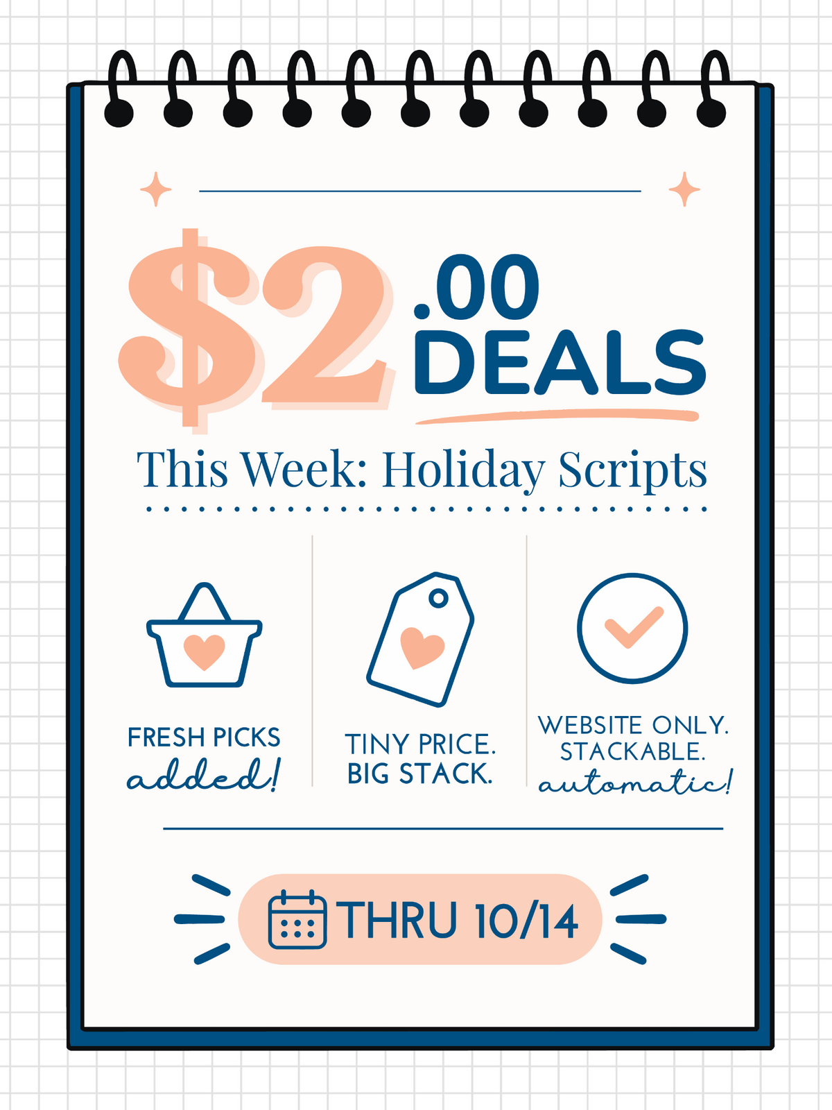October $2.00 Deals featuring general holiday and school holiday planner script stickers