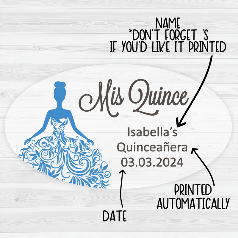 Mis Quince Quinceanera Clear Transparent Oval Birthday Celebration Favor Stickers, Quinceanera Favor Labels (