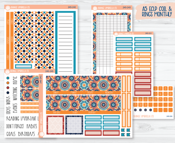 A5 EC Dashboard Monthly Planner Kit Stickers | Moroccan Courtyard 245-241