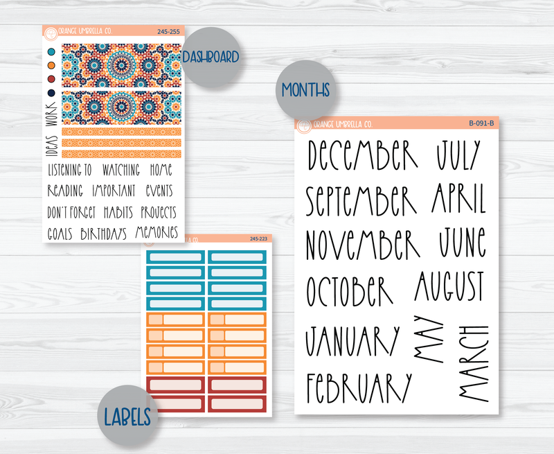 CLEARANCE | 7x9 ECLP Monthly Planner Kit Stickers | Moroccan Courtyard 245-251