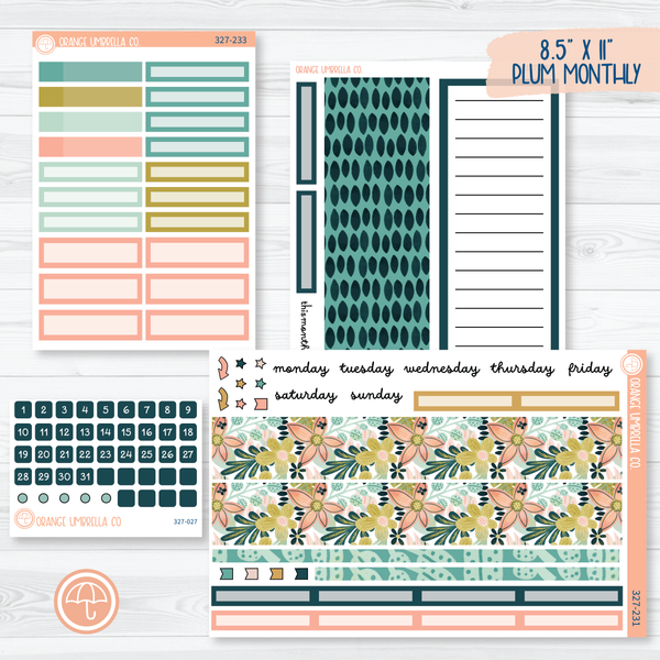 Tropical Floral Stickers | 8.5x11 Plum Monthly Planner Kit Stickers | Island Sunrise | 327-231