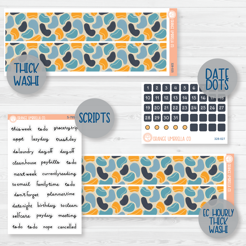 Blue Yellow Floral Stickers | Weekly Add-On Planner Kit Stickers | Casual Friday | 328-012