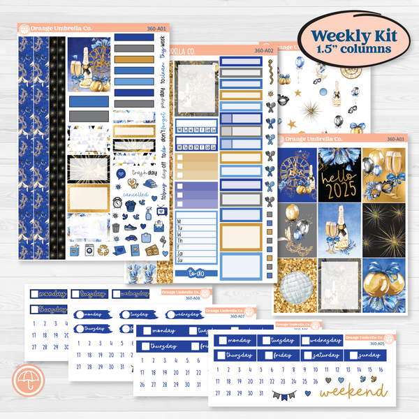 New Year's Day | Weekly Sticker Kit for Vertical Planners like Erin Condren | Pop Fizz Clink | KIT-360-A