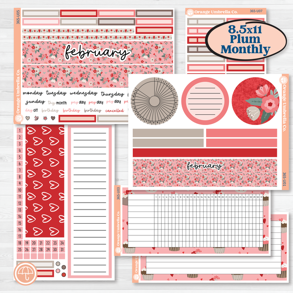 Valentine's Day Kit | 8.5x11 Plum Monthly & Dashboard Planner Kit Stickers | Special Delivery | KIT-365-U