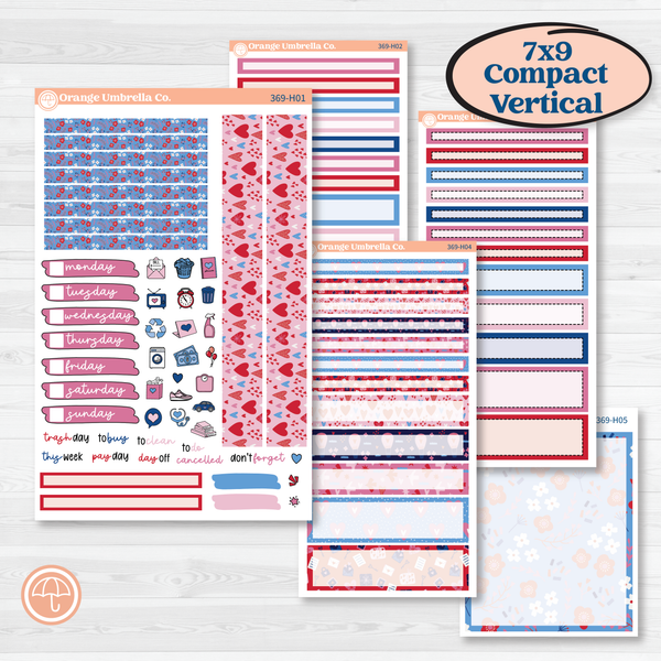 Valentine’s Day Heart Kit | 7x9 Compact Vertical Planner Kit Stickers | Smitten | KIT-369-H