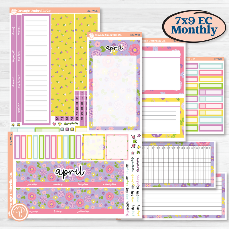 Bird Butterfly and Flower Kit | 7x9 Erin Condren Life Planner Monthly & Dashboard Planner Kit Stickers | Very Violet | KIT-377-W