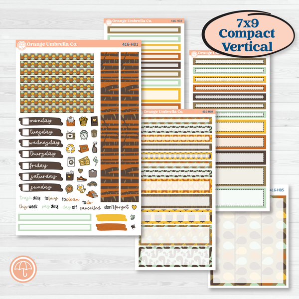 Woodland Cottage Core Stickers | 7x9 Compact Vertical Planner Kit Stickers | Birch Grove | KIT-416-H