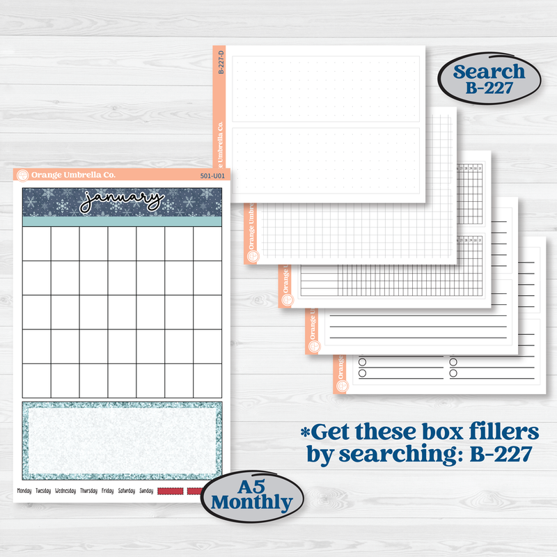 Winter Snowflake Kit | A5 or 7x9 Create Your Own Monthly Universal | Monthly & Reading Log Sticker Kit | Snow Problem | KIT-501-U