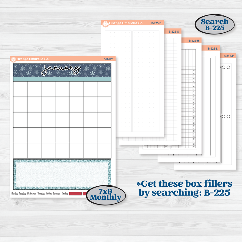 Winter Snowflake Kit | A5 or 7x9 Create Your Own Monthly Universal | Monthly & Reading Log Sticker Kit | Snow Problem | KIT-501-U