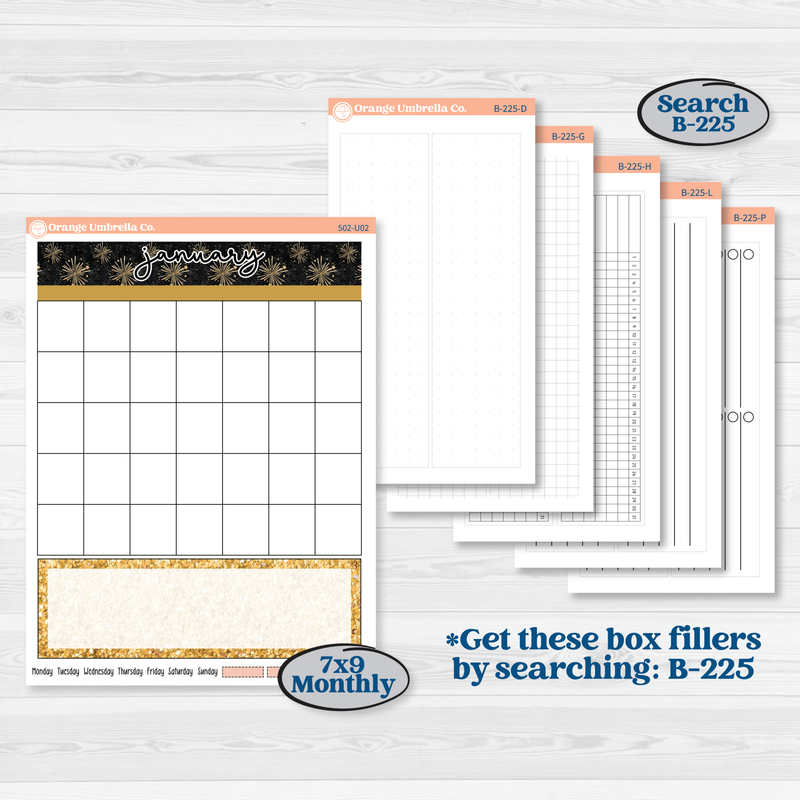 New Year’s Day Kit | A5 or 7x9 Create Your Own Monthly or Dashboard | Monthly & Reading Log Sticker Kit | All That Glitters | KIT-502-U