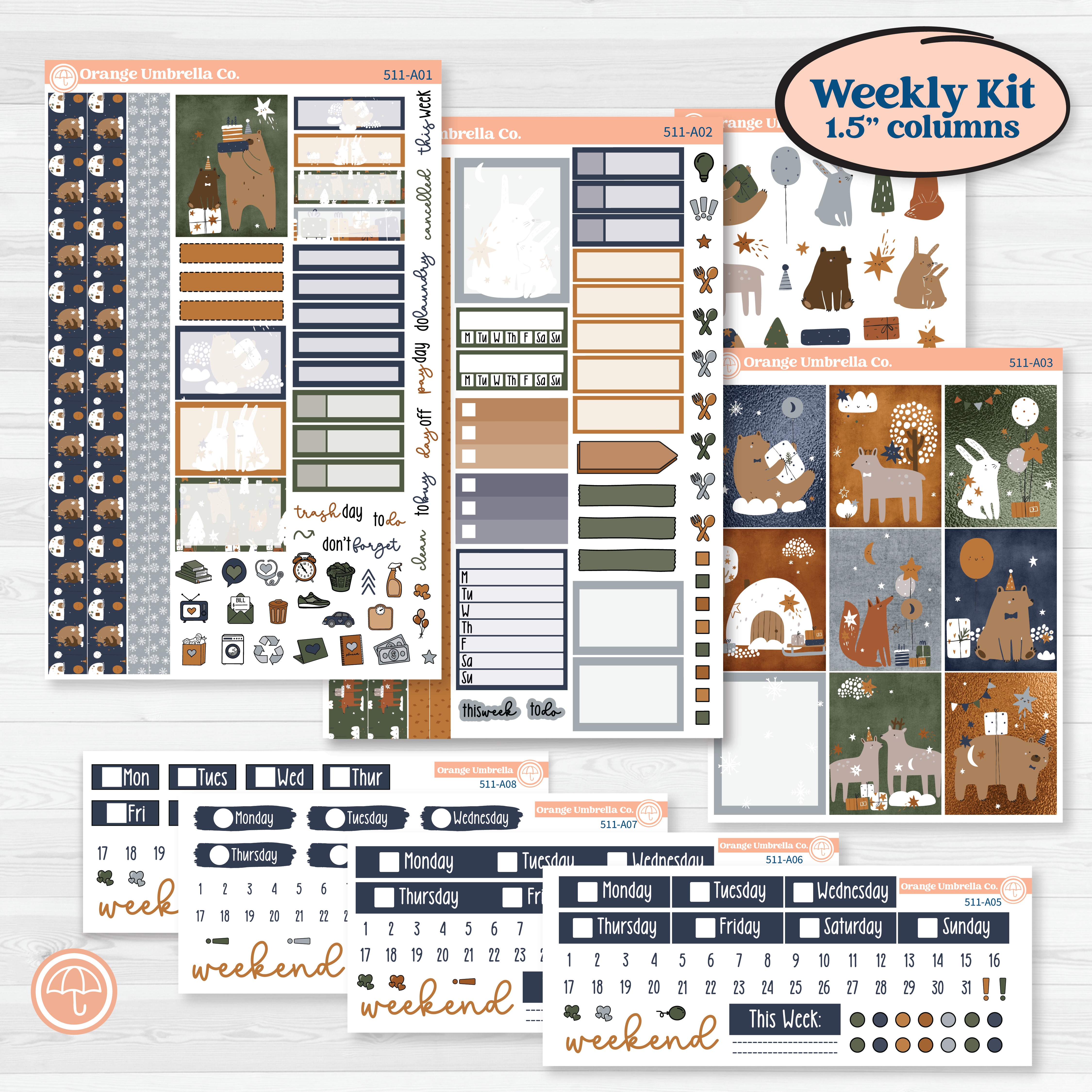 Woodland Birthday Celebration Stickers | Weekly Sticker Kit for Vertical Planners like Erin Condren | Confetti | KIT-511-A