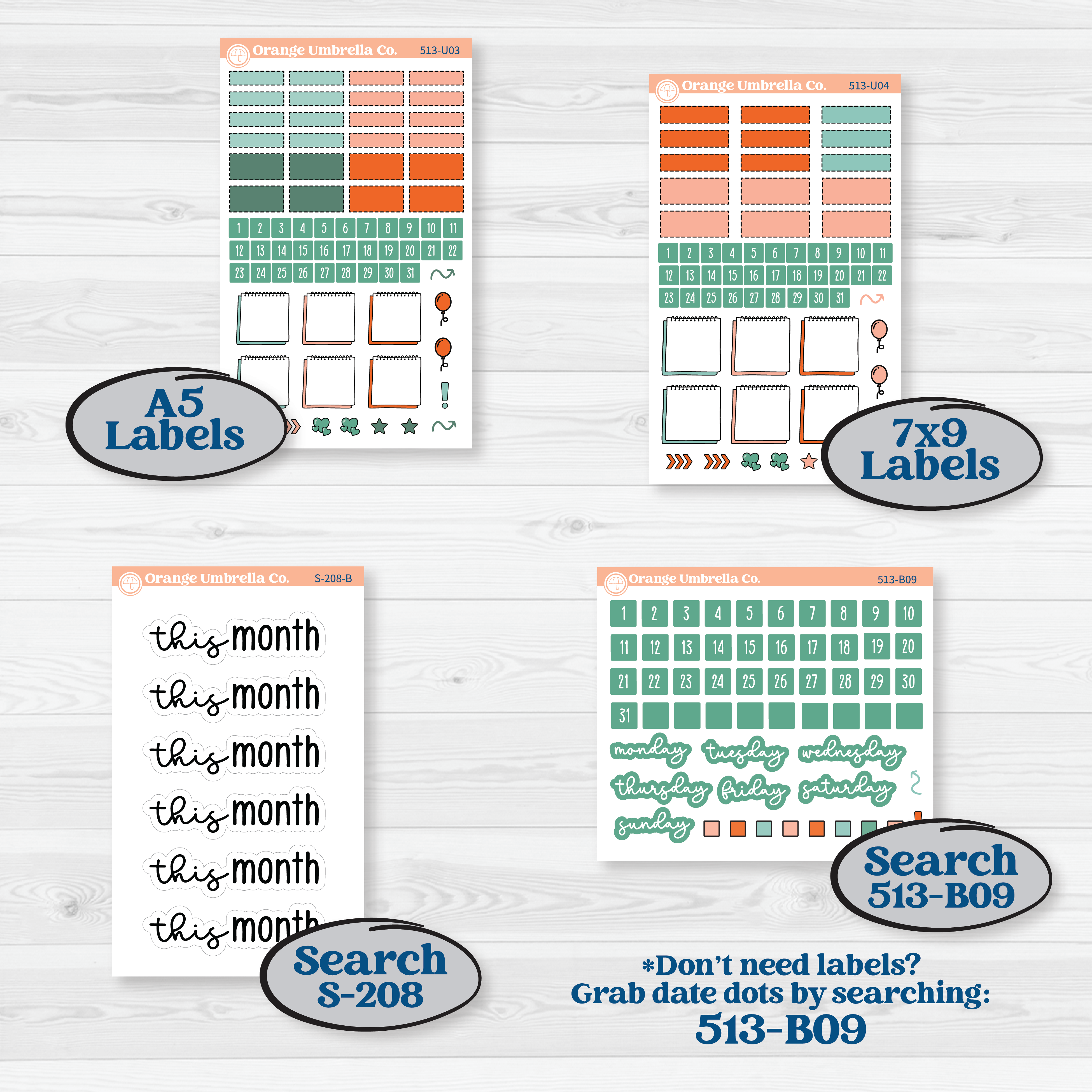 Playful March Florals | A5 or 7x9 Create Your Own Monthly or Dashboard Universal | Monthly & Reading Log Sticker Kit | Millie | KIT-513-U