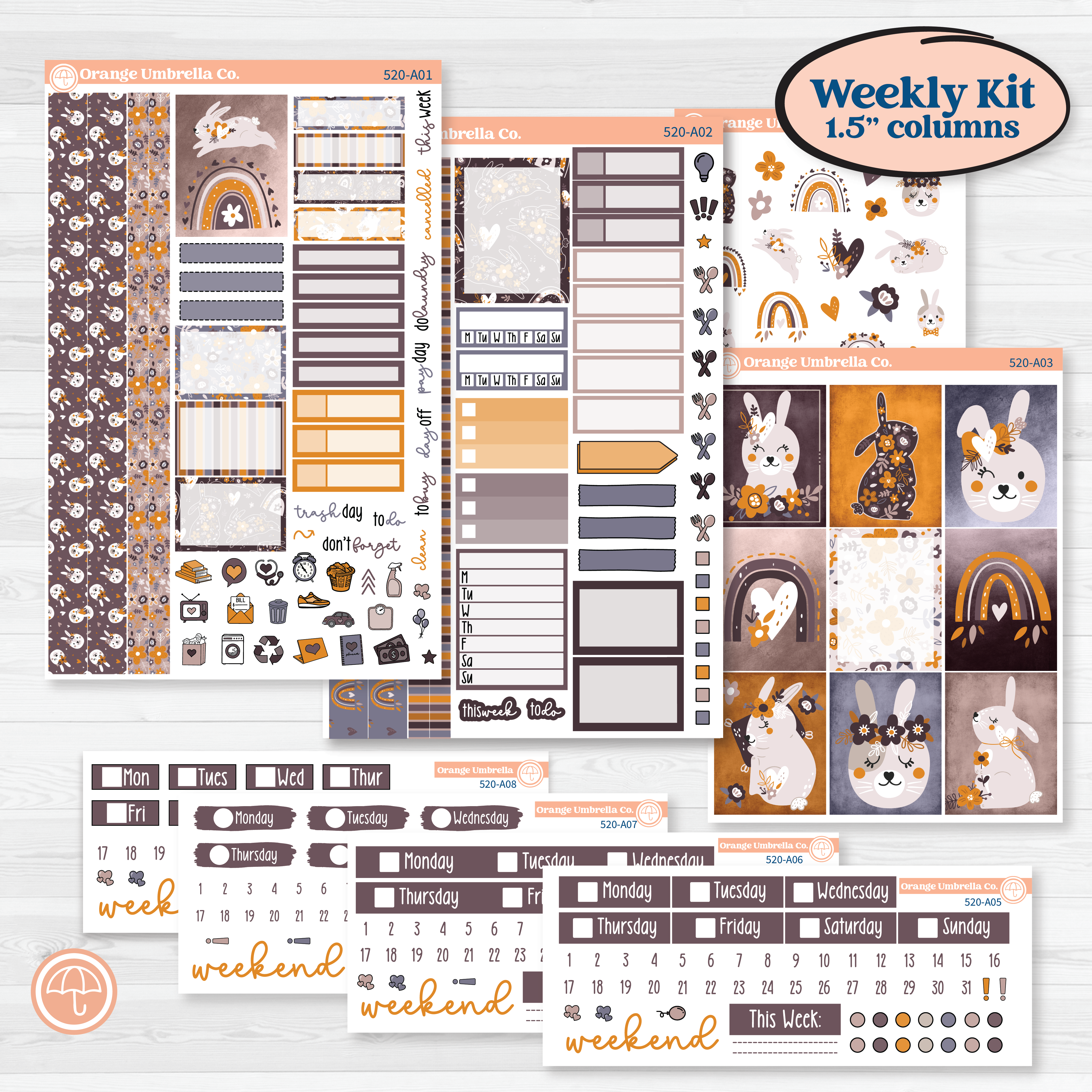 Playful Easter Bunnies | Weekly Sticker Kit for Vertical Planners like Erin Condren | Bunny Hop | KIT-520-A