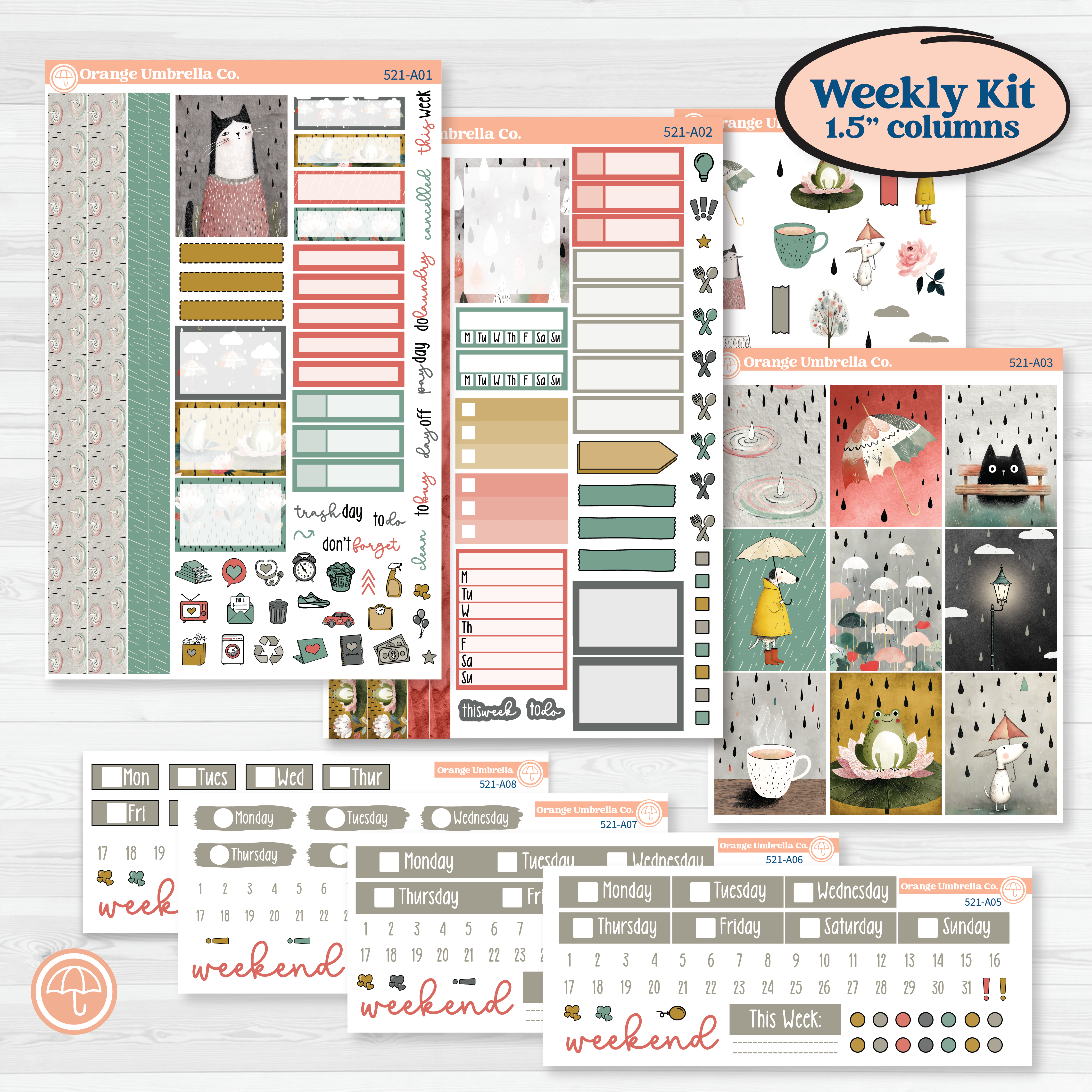 Rainy Day | Weekly Sticker Kit for Vertical Planners like Erin Condren | Stellas Umbrella | KIT-521-A