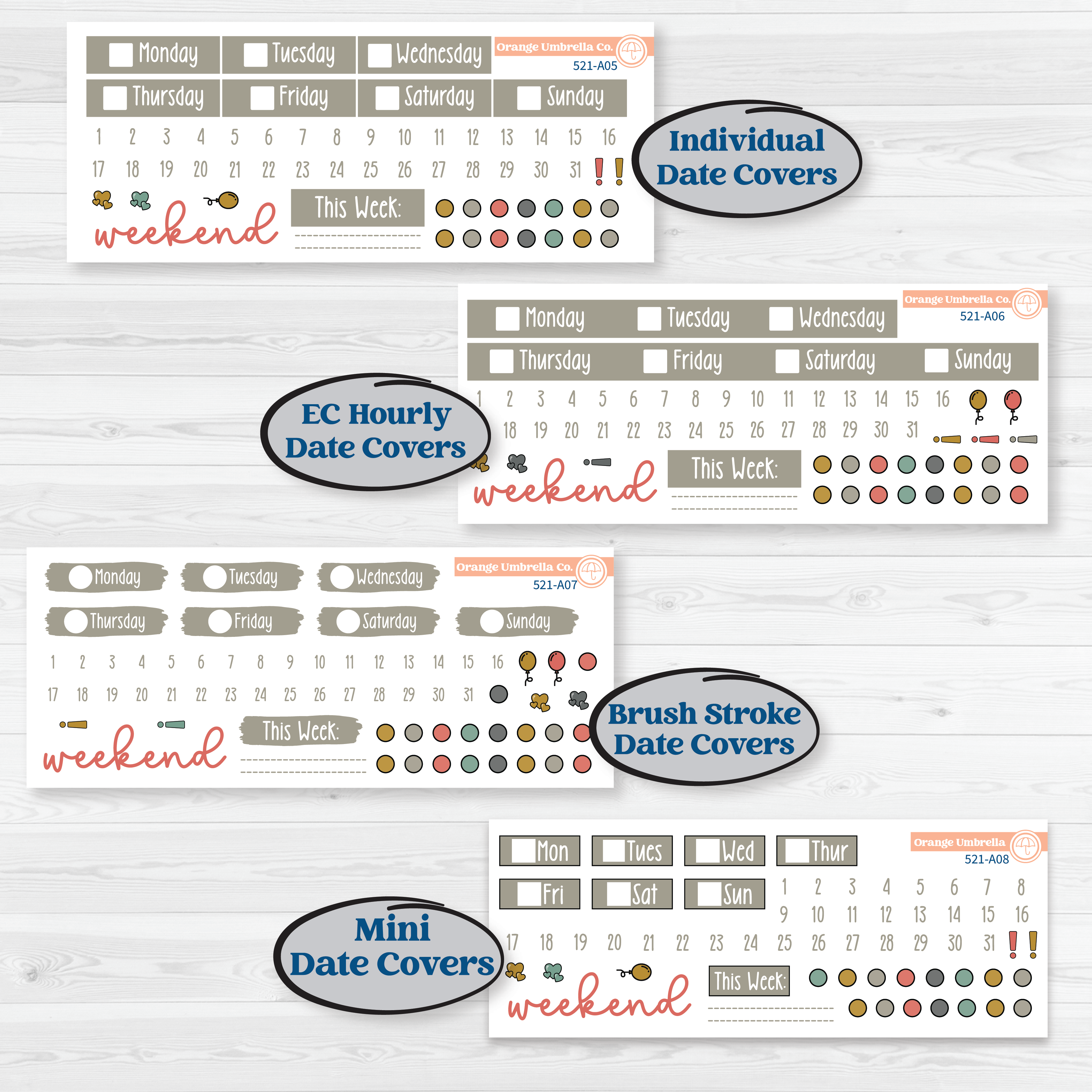 Rainy Day | Weekly Sticker Kit for Vertical Planners like Erin Condren | Stellas Umbrella | KIT-521-A