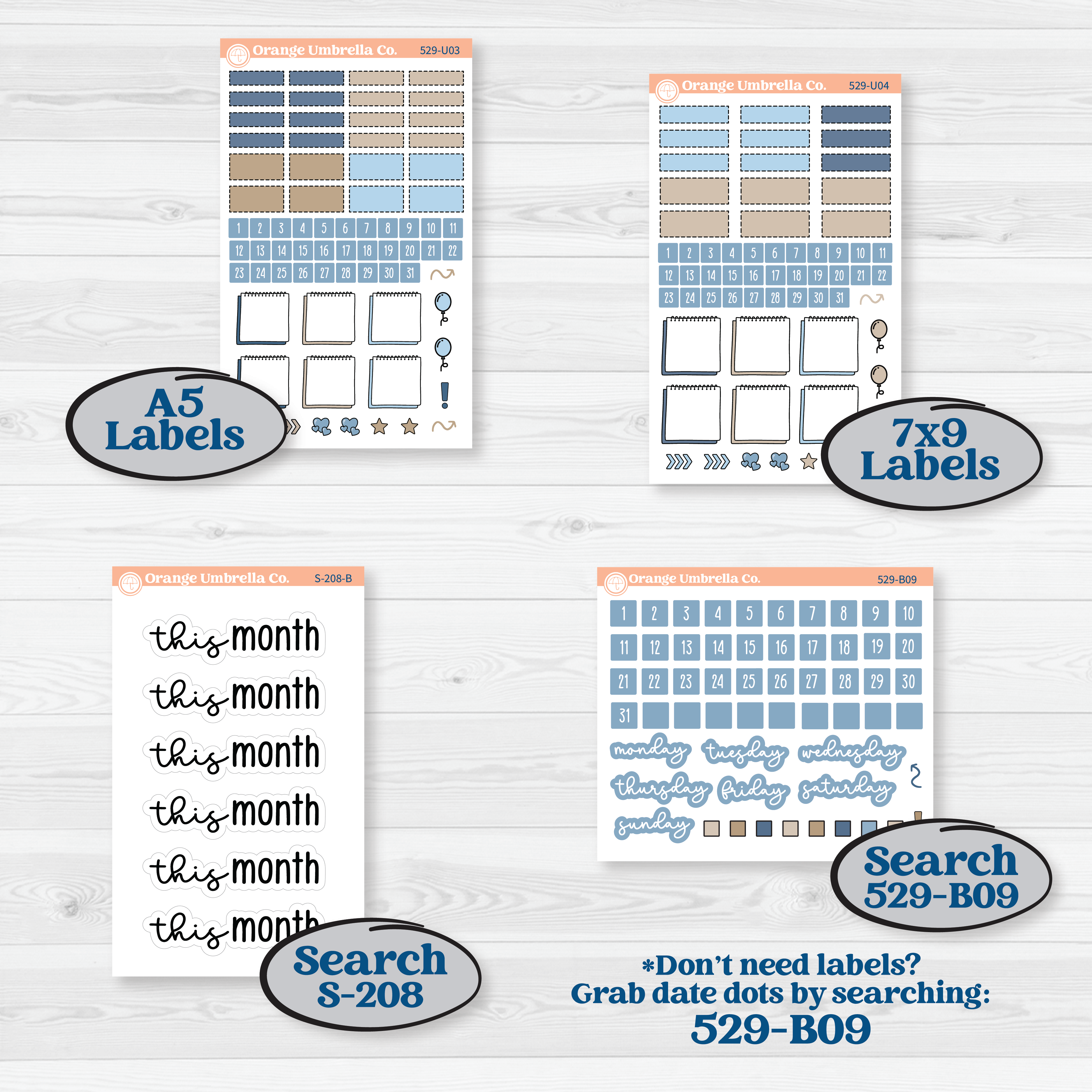 Seaside Floral | A5 or 7x9 Create Your Own Monthly or Dashboard Universal | Monthly & Reading Log Sticker Kit | On The Cape | KIT-529-U