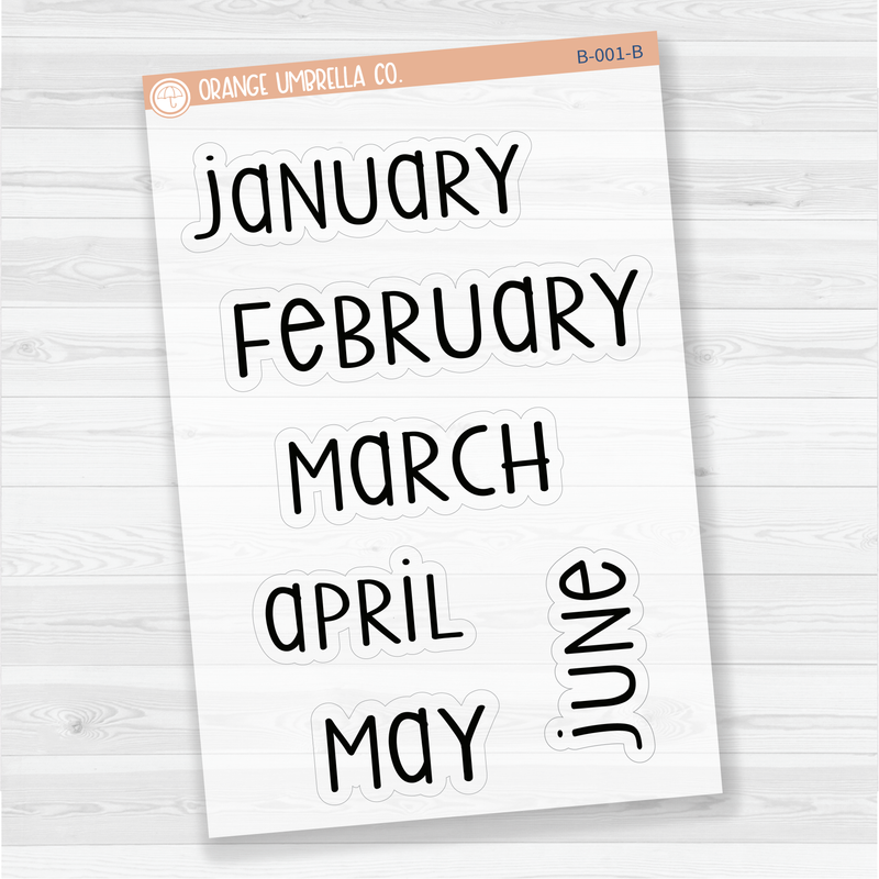 Month Name Script Planner Stickers | F3 Clear Matte | B-001/002-BCM