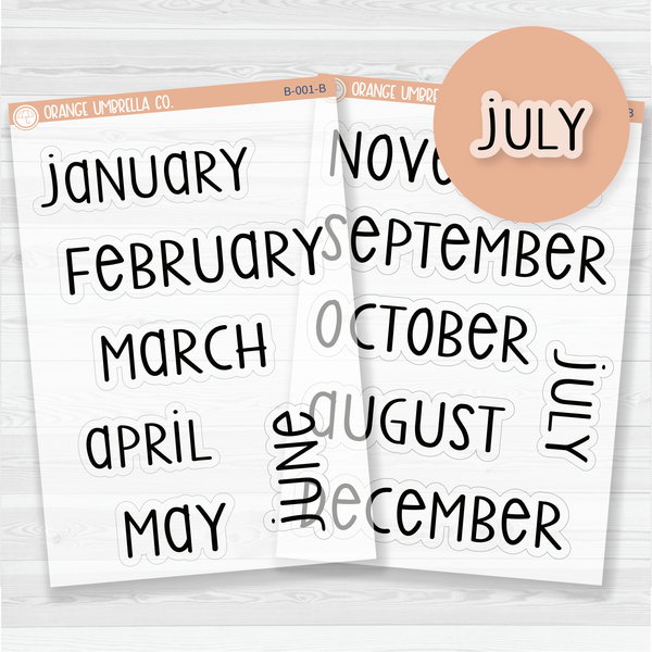 Month Name Script Planner Stickers | F3 Clear Matte | B-001/002-BCM