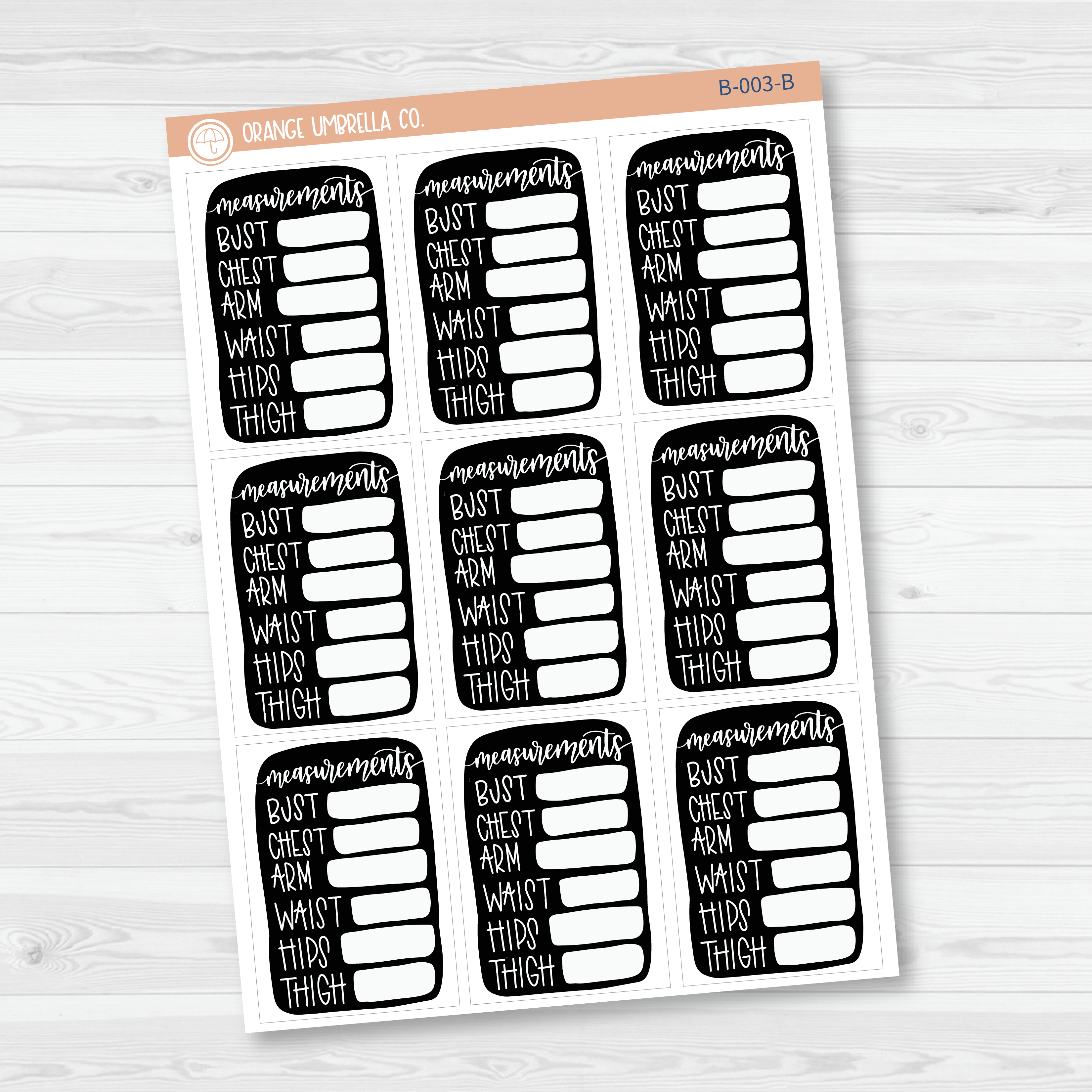 Body Measurement Tracker | Health & Wellness Planner Stickers | B-003