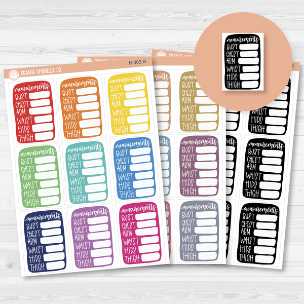 Body Measurement/Dimension Tracking Planner Stickers | B-003