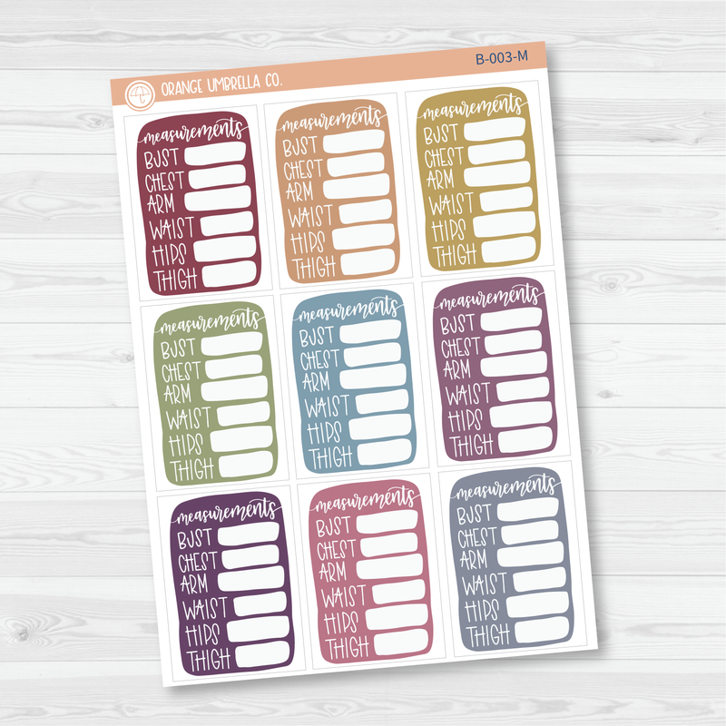 Body Measurement/Dimension Tracking Planner Stickers | B-003