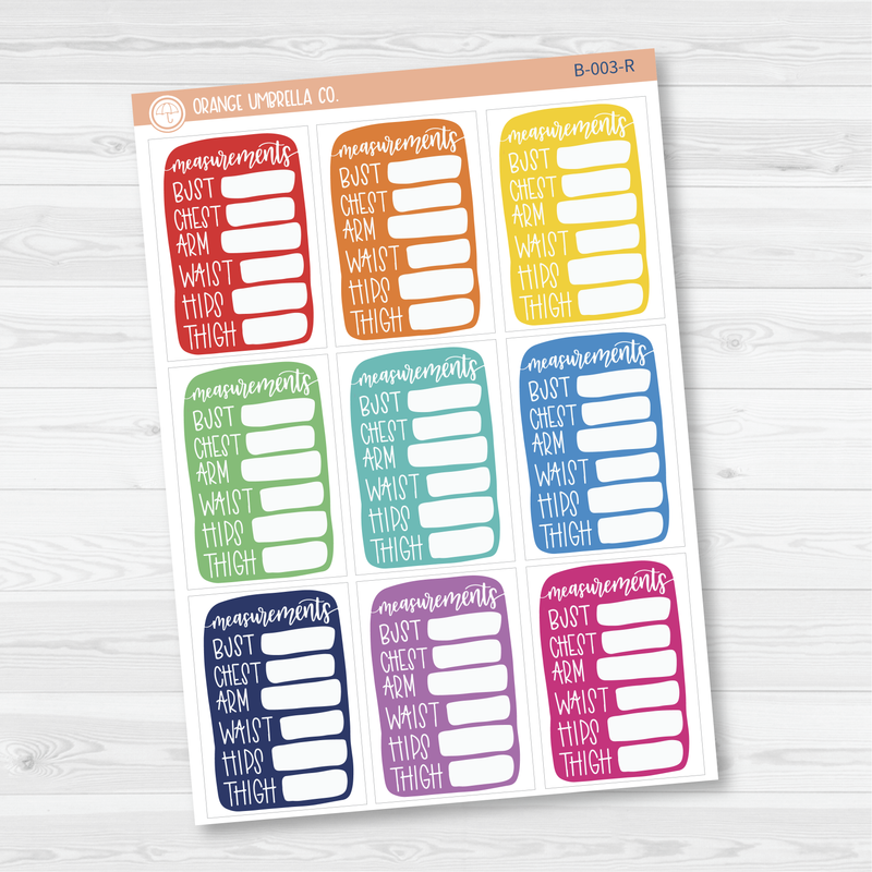 Body Measurement/Dimension Tracking Planner Stickers | B-003