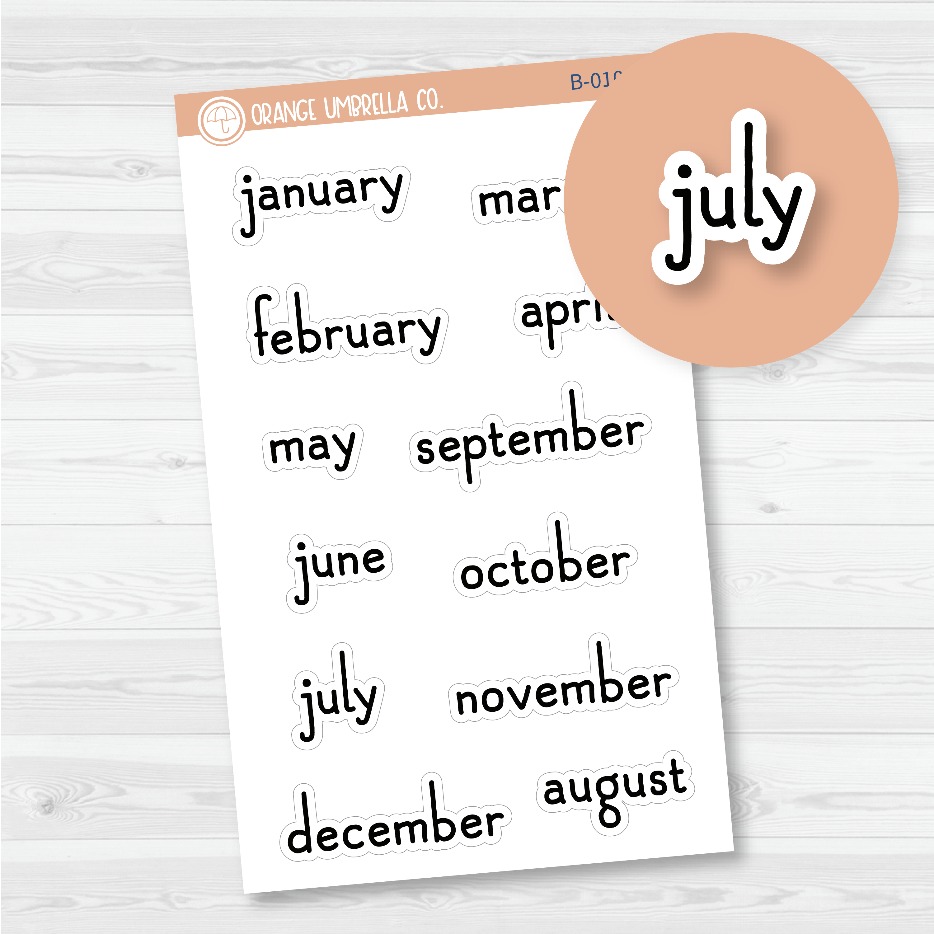 CLEARANCE | Month Name Planner Stickers - 7x9 Plum Monthly & Hobonichi Weeks | F16 Print | B-010-B